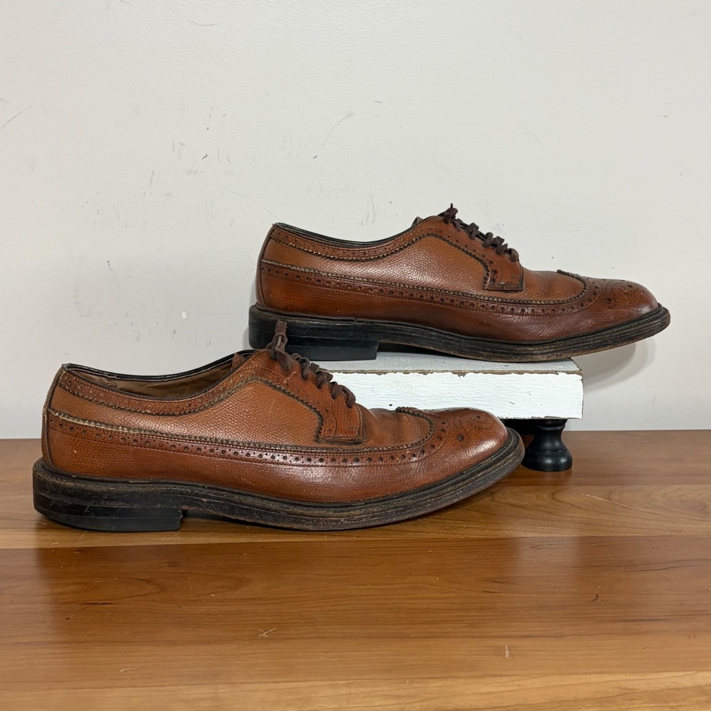 Hanover Mens Brown Pebble Grain Leather Longwing Brogue Blucher Shoes 10.5 C/A